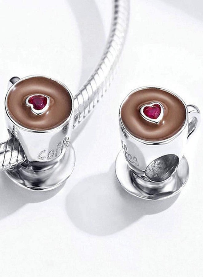 LAMOONY Coffee Cup Charm 925 Sterling Silver Mug Love Wine Bottle Family Mom Heart Birthstone Charm for Pandora Charm Bracelet - Image 3